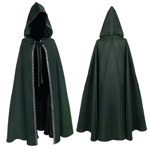 Generisch Halloween Umhang mit Kapuze Mittelalter Umhang Kapuzenumhang Schwarz Vampir Kostüm Cape Kostüm Vampirumhang Schwarz Hexe Mantel Robe Cosplay für Erwachsene Unisex von Generisch