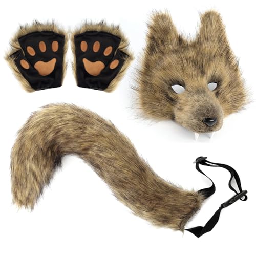 Generisch Halloween Wolf Zubehör, Wolf Cosplay Kostüm, Simulationswolf-Maskenset, Halloween Ball Party-Requisiten, Frauen Tier Outfit Verkleidungs Zubehör, für Weihnachten, Karneval, Bühne Generisch Halloween Wolf Zubehör, Wolf Cosplay Kostüm, Simulationswolf-Maskenset, Halloween Ball Party-Requisiten, Frauen Tier Outfit Verkleidungs Zubehör, für Weihnachten, Karneval, Bühne von Generisch