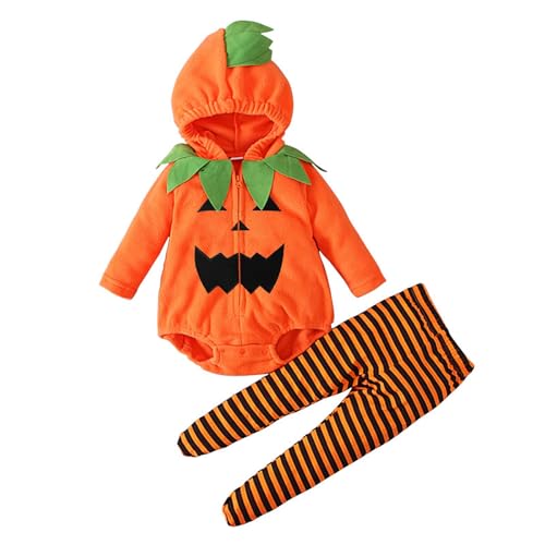 Generisch Halloween kostüm kinder Kürbis Halloween Kostüm Baby Unisex 2-Teiliges Set Lange Ärmel Baumwolle Pumpkin Body Overall Faschingskostüm Säugling für Neugeborenes Von 0-24 Monaten von Generisch