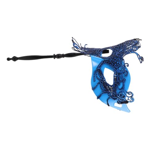 Generisch Handheld Maske mit Stick für Karneval Halloween Kostümpartys Leichte Raffinierte Design mit Spitzenmuster Großem Pfauenblau von Generisch