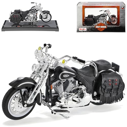 Generisch Harley Davidson 1999 FLSTS Heritage Softail Springer Schwarz 1/18 M*a*i*s*t*o Modell Motorrad mit individiuellem Wunschkennzeichen von Generisch
