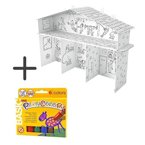 Generisch Haus aus Pappe Set inkl. Stifte Spielhaus Boys World zum Aufbauen und Ausmalen 67 x 52 x 18 cm von Generisch