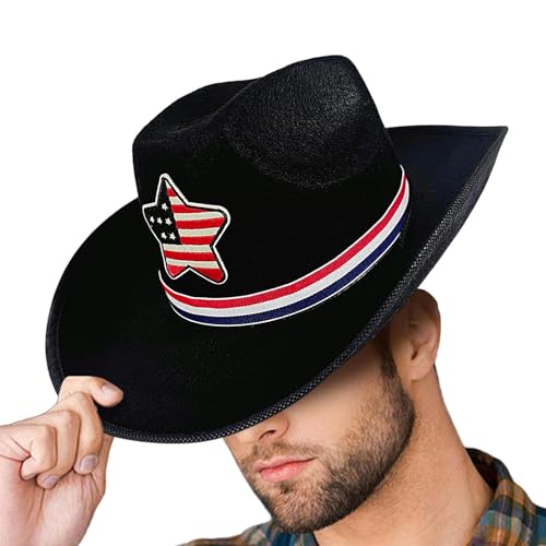 Generisch Herren Cowboyhut, Cowboyhüte für Frauen,Patriotische Flagge Cowgirl 4. Juli Hut | Klassisches Kostümzubehör, Wide Bim Western Filzkleidung für Partyparade Generisch Herren Cowboyhut, Cowboyhüte für Frauen,Patriotische Flagge Cowgirl 4. Juli Hut | Klassisches Kostümzubehör, Wide Bim Western Filzkleidung für Partyparade von Generisch