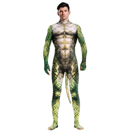 Generisch Herren Kostüm Mit Animal Print Cosplay Body Leoparden Muskel Enger Overall Halloween Neuheit Dress Up Jungen Erwachsene Bühnenshow Maskerade Outfits(C,3XL) von Generisch