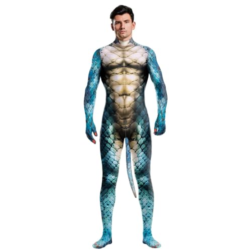 Generisch Herren Kostüm Mit Animal Print Cosplay Body Leoparden Muskel Enger Overall Halloween Neuheit Dress Up Jungen Erwachsene Bühnenshow Maskerade Outfits(D,XXL) von Generisch
