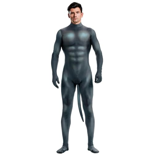 Generisch Herren Kostüm Mit Animal Print Cosplay Body Leoparden Muskel Enger Overall Halloween Neuheit Dress Up Jungen Erwachsene Bühnenshow Maskerade Outfits(I,L) von Generisch