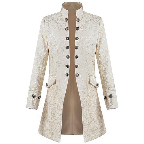 Generisch Herren Steampunk Mantel Retro Gothic Mantel Mittelalter Jacke Retro Renaissance Mantel Halloween Karneval Kostüm für Herren Gehrock Sakko Festliche Uniform Discounter Beige 4XL von Generisch