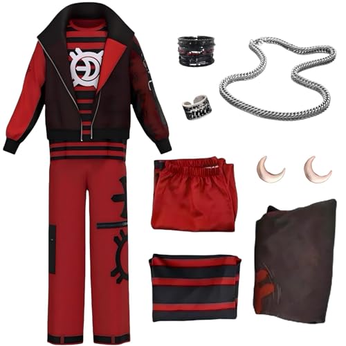 Generisch Herren Zombie Victor Cosplay Kostüm dreiteiliges Punk-Stil Jacke, T-Shirt, Hose und Zubehör Halloween Karneval Set (a, 130) von Generisch