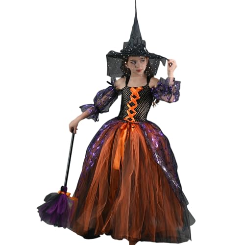 Generisch Hexenkleid Mädchen,Hexenkostüm für Mädchen,Gothic Märchen Hexenkleid | Märchenhaftes Cosplay-Kostüm, Süßes oder Saures-Outfit für Mädchen, Kinder, Kleinkinder von Generisch