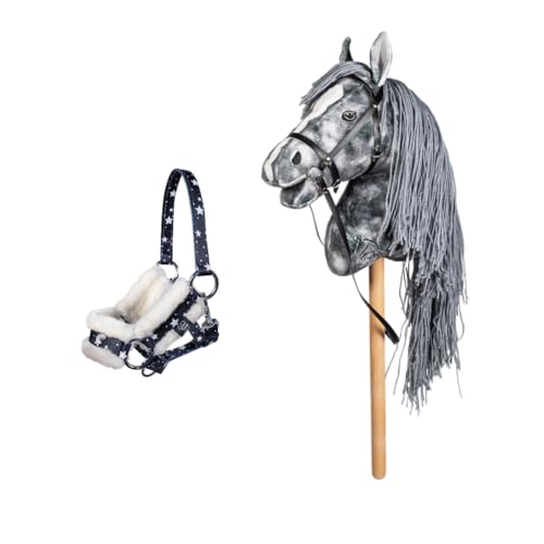 Generisch Hobby Horse Clara Grau, Steckenpferd mit Abnehmbarer Trense + Halfter Stars, Navy mit Sternen von HKM als Bundle NEU von Generisch