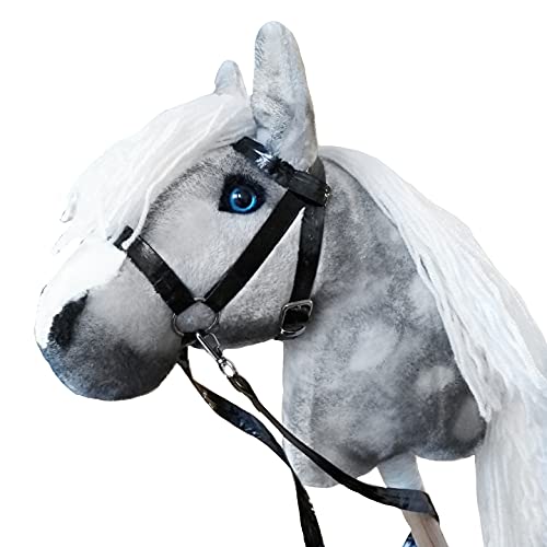 Generisch Hobby Horse Pferd Apfelschimmel | Steckenpferd | Großes Steckenpferd A3 | Abnehmbare Trense & Lange Mähne | Steckenpferde Stockpferd mit Zubehör von Generisch
