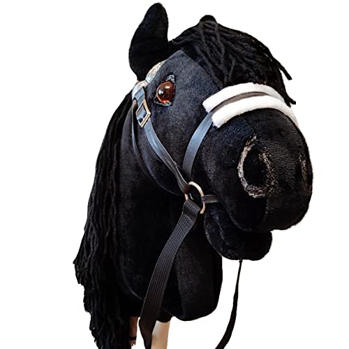 Generisch Hobby Horse Pferd | Schwarz Steckenpferd | Großes Steckenpferd A3 | Abnehmbare Trense & Lange Mähne | Steckenpferde Stockpferd mit Zubehör von Generisch
