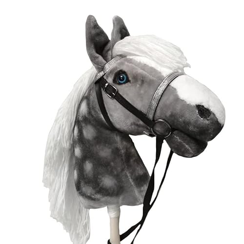 Generisch Hobby Horse | Steckenpferd Apfelschimmel | Großes Steckenpferd A3 | Abnehmbare Trense & Lange Mähne | Steckenpferde Stockpferd mit Zubehör von Generisch