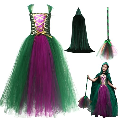 Generisch Winifred Sanderson Schwestern-Kostüm, Hocus Po-cus Kostüm für Kinder, Halloween Hexenkleid Kostüm für Mädchen, Halloween-Cosplay-Kostüm, schickes Tüllkleid von Generisch