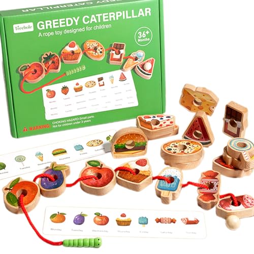 Generisch Hölzernes gieriges Caterpillar-Seil-Spielzeug, Obst-und Gemüse-Caterpillar-Schnüren-Perlen-String-Spiel, Montessori-Fine-Motor-Fähigkeiten Farm-Spielzeug für 3 Jahre von Generisch