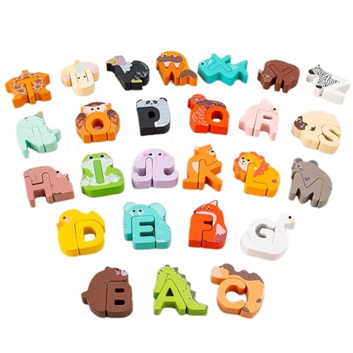 Generisch Holz-Alphabet-Puzzle,Tier-Alphabet-Puzzle, Tierpuzzle aus Holz für Kinder, Montessori-Cartoon-Puzzle-Set, pädagogisch passendes Spielzeug für Feinmotorik von Generisch
