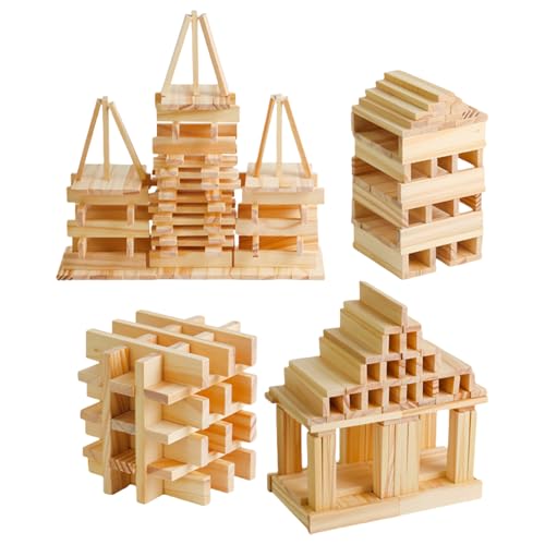 Generisch Holzbausteine - 100 Stück Holzbauspielzeug, Klassische Stapelplanken für Kinder | Vorschullernspielzeug, Holzspielset für Kleinkinder, fantasievolle Bausteine Spiele von Generisch
