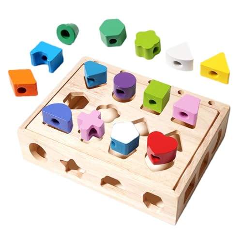 Generisch Holzform -Sorter -Spielzeug, Kleinkindspielzeug - Passender Formstacker - Holzperlen Sequenzierung Set Farbkennung Spielzeug Matching Stacker für Kinder älter als 3 von Generisch