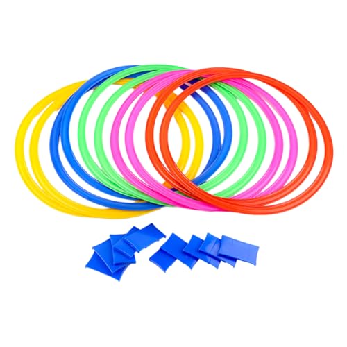 Generisch Hopse-Ringe für Kinder, Hopse-Ringe-Spiel, Hopse-Ring-Spiel,Hinterhof-Hindernisparcours, 15-Zoll-Quadrate mit Anschlüssen und Sitzsack für Kinder, Gleichgewichts- und Beweglichkeitstraining von Generisch