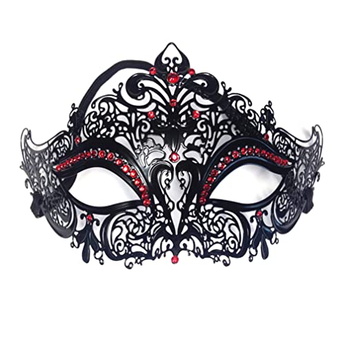 Generisch Hworks Metal Crown Cosplay Mask with Red Rhinestone Party Half Face Cover Halloween Costume Props for Women von Generisch