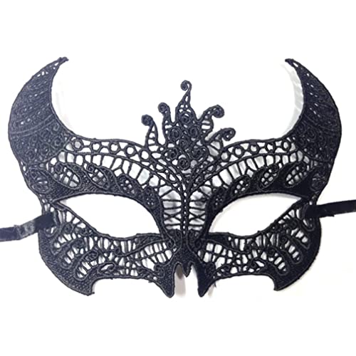Generisch Hworks Schwarzes Bullenhorn Cosplay Maske Spitze Halbgesichtsabdeckung Halloween Kostüm Requisiten für Damen von Generisch