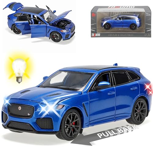 Generisch Jaguar F-Pace X761 SUV Blau Ab 2016 mit Licht und Sound 1/32 Tayumo Modell Auto von Generisch