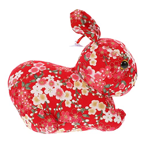 Generisch Jahr des Hasen-Maskottchens Hasenornament Jahr der Hasenpuppe Chinesische Trendige Hasenpuppe mit Blumenmuster Kindergeburtstag ausgestopftes Hasenspielzeug Neujahrsvorräte rot von Generisch