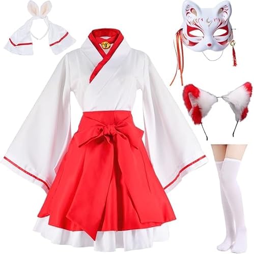 Generisch Japanischer Anime Cosplay Kostüm Kleid weiß+Rot für Damen Erwachsene Karneval Halloween Cosplay Party (M) von Generisch
