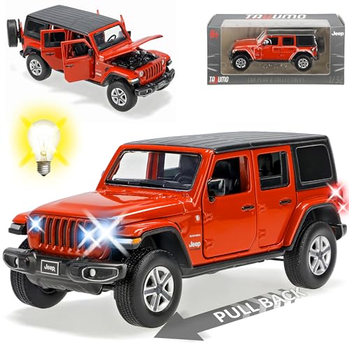 Generisch Jeep Wrangler JT Sahara Unlimited Orange 5 Türer Ab 2019 mit Licht und Sound 1/32 Tayumo Modell Auto mit individiuellem Wunschkennzeichen von Generisch