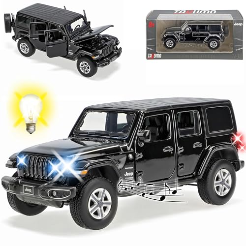 Generisch Jeep Wrangler JT Sahara Unlimited Schwarz 5 Türer Ab 2019 mit Licht und Sound 1/32 Tayumo Modell Auto von Generisch