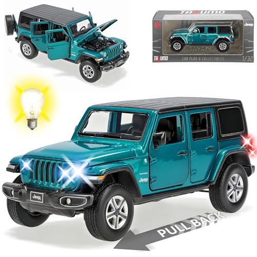 Generisch Jeep Wrangler JT Sahara Unlimited Türkis Grün 5 Türer Ab 2019 mit Licht und Sound 1/32 Tayumo Modell Auto von Generisch