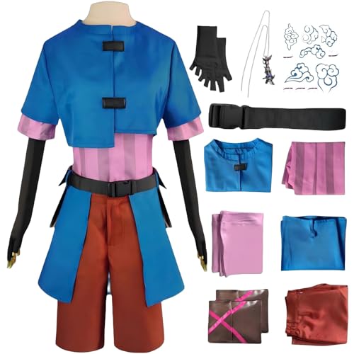 Generisch Jinxarcane Cosplay-Kostüm mit blauer Perücke, Tattoo-Aufklebern, schwarzen Gürtelhandschuhen, Halloween Damen Anime komplettes Set (Blau, L) von Generisch