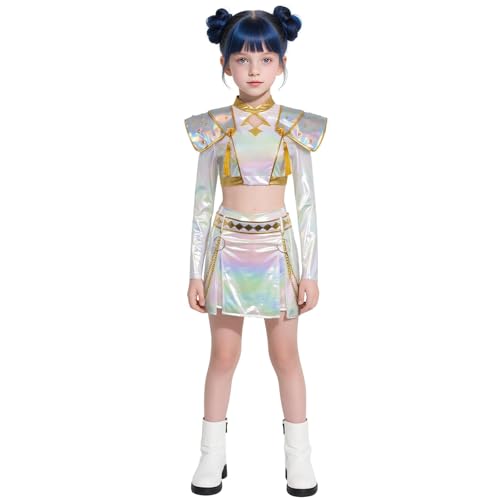 Generisch K pop Demon Hunters Kinder Cosplay Kostüm Set, Holografisches Outfit mit Kette & Ohrringen für Karneval Halloween Party von Generisch