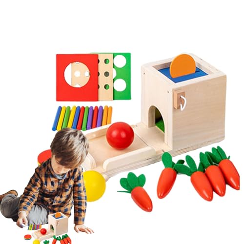 Generisch Karotten Harvest Game, Objekt Permanence Box - 4 in 1 Coin Box Brettspielen,Farb- und Formsortierer, pädagogische Lernmotor -Fähigkeitsspielzeug für Babys von Generisch