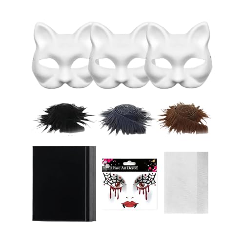 Generisch Katzenmasken zum Bemalen, mit Kunstnetz und Stoff Leere, Weiße Halbmasken, Unbemalt Masken für Halloween, zum Basteln für Halloween Maskerade Maskerade Cosplay (A, A) von Generisch