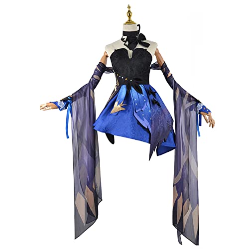 Generisch Keqing Cosplay Kostüm Kleid Spiel Uniform Set Halloween Party Outfit,Black-3XL von Generisch