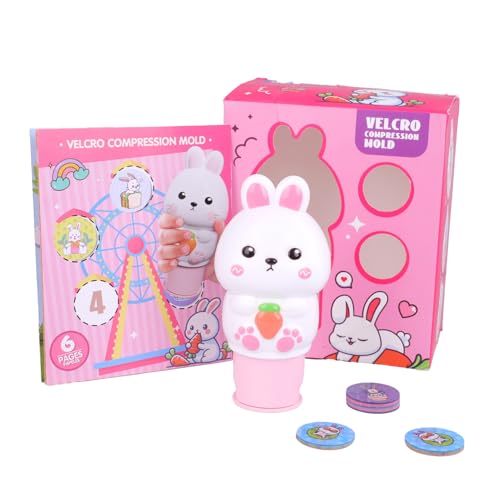 Generisch Sticker Stempel Nachfüllpack mit 100 Aufklebern und 12-seitigem Stickerbuch, kreatives DIY Spielzeug für Kinder, Aufkleberstempel für Jungen & Mädchen 2-6 Jahre – Hasen-Set von Generisch