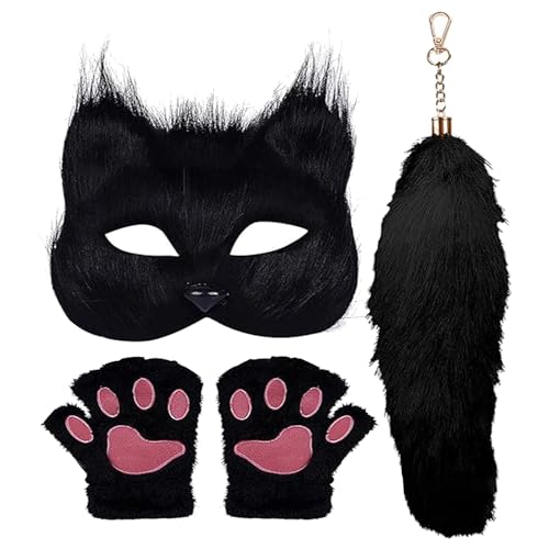 Generisch Kids Wolf Kostüm Set - Pelzige Halloween Dress -up -Kit | Plüsch Wolfsmaske, Schwanz und Krallen | Bequemes Tier Cosplay für & Mädchen | Kostümzubehört von Generisch