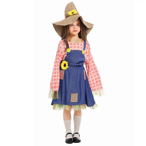 Generisch Kinder Mädchen Blaues, Kariertes Puppenkleid mit Blumenaufnäher für Mädchen, Strohkleid Aus Tüll Mädchen von Generisch