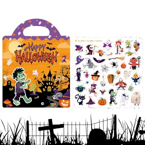 Generisch Kinder Stickerbuch, Halloween Wiederablösbare Stickerbücher Für Kinder, Aktivitatsspielzeug Reisen Alter 3-6 Jahre Madchen Baby Party Klassenfahrt von Generisch