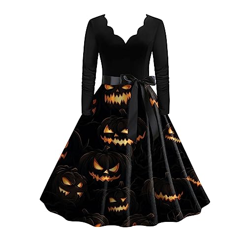 Generisch Kleid Halloween Damen Langarm Spinne Herbst Halloween Kostüm Damen Gothic Cartoon Fledermaus Hepburnkleid A-Linie Generisch Kleid Halloween Damen Langarm Spinne Herbst Halloween Kostüm Damen Gothic Cartoon Fledermaus Hepburnkleid A-Linie von Generisch