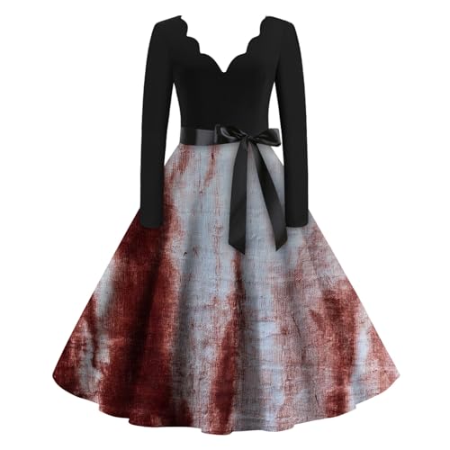 Generisch Kleid Prinzessin Damen Lang Kleid Horror Vampire Scary Prinzessin Skelett Hexe Gespenst Vampir Blut Gothic Teufel Kostüm Mann Blutig Cosplay Goth Skirt Damen Kostüm Halloween S von Generisch