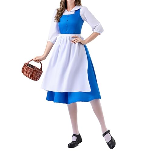 Generisch Kleider Mit Spitze Damen Frauen Kostüm Blau Kleid Oktoberfest Outfit Halloween Kleid Dress Up Abendkleider Damen Elegant (Blue, XXL) von Generisch