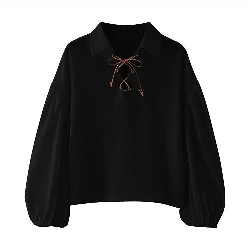 Generisch Klein Jungs für Kleinkinder Jungen, Schnürhemd, Halloween, schottisches Jakobitenkostüm, Klassische Oberteile Hemd Baby Junge 68 (Black, 8-10 Years) von Generisch