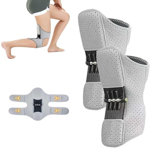 Generisch Kniehilfsmittel, Knieschutz-Booster, Knie-Booster-Bandage Gelenkstütze Federstabilisator, einstellbare federbelastete Knieschiene zur Druckreduzierung,Grau von Generisch