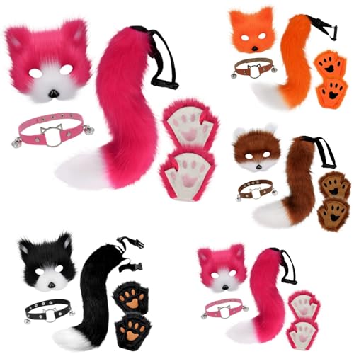 Generisch Kostüm Damen, Kunstpelz Fuchs Maske Wolf Katze Flauschiger Schwanz Leder Halskette und Pfote Handschuhe Faschingskostüme Karneval Halloween Kostüm Set für Damen Generisch Kostüm Damen, Kunstpelz Fuchs Maske Wolf Katze Flauschiger Schwanz Leder Halskette und Pfote Handschuhe Faschingskostüme Karneval Halloween Kostüm Set für Damen von Generisch