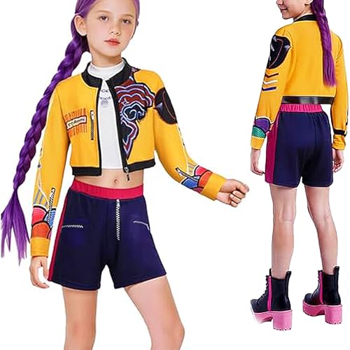 Generisch Kostüm Für Mädchen, 3 Stück Demon Hunter Kostüm, Halloween Fancy Cosplay Kostüme Für Kinder Urlaubskarneval Party Dress-up, Schulleistung (160 cm : 45–55 kg) von Generisch