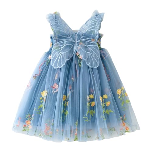 Generisch Kostüm Mädchen, Prinzessin Kleid Mädchen Festlich Tüllkleid Kostüm Mädchenkleider Kinder Blumenmädchenkleider Taufkleider Kleider Princess Dress Sommer Einschulung Party, Blau, 130 von Generisch