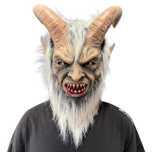 Generisch Krampus Kostüm - Erwachsene Ziege Dämon Teufel Maske Atmungsaktiver Naturlatex Dämon Ziege Kopfbedeckung für Karneval Monster Cosplay Kostüm von Generisch