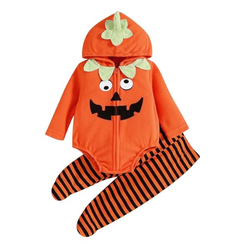 Generisch KüRbis Kostüm Baby, Kinder Baby Halloween Kürbiskostüme Strampler mit Hüte und Schuhe halloween kostüm Mädchen Jungen Faschingskostüm Baby für Neugeborenes 3-18 Monate von Generisch